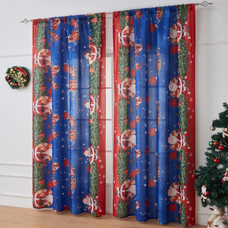 Printed polyester Christmas curtain with red plaid design showing semi-sunshade light filtering