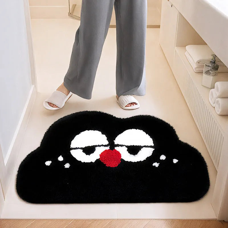 Soft cartoon big eye clouds pattern bathroom mat in green, blue, pink, black, or white.