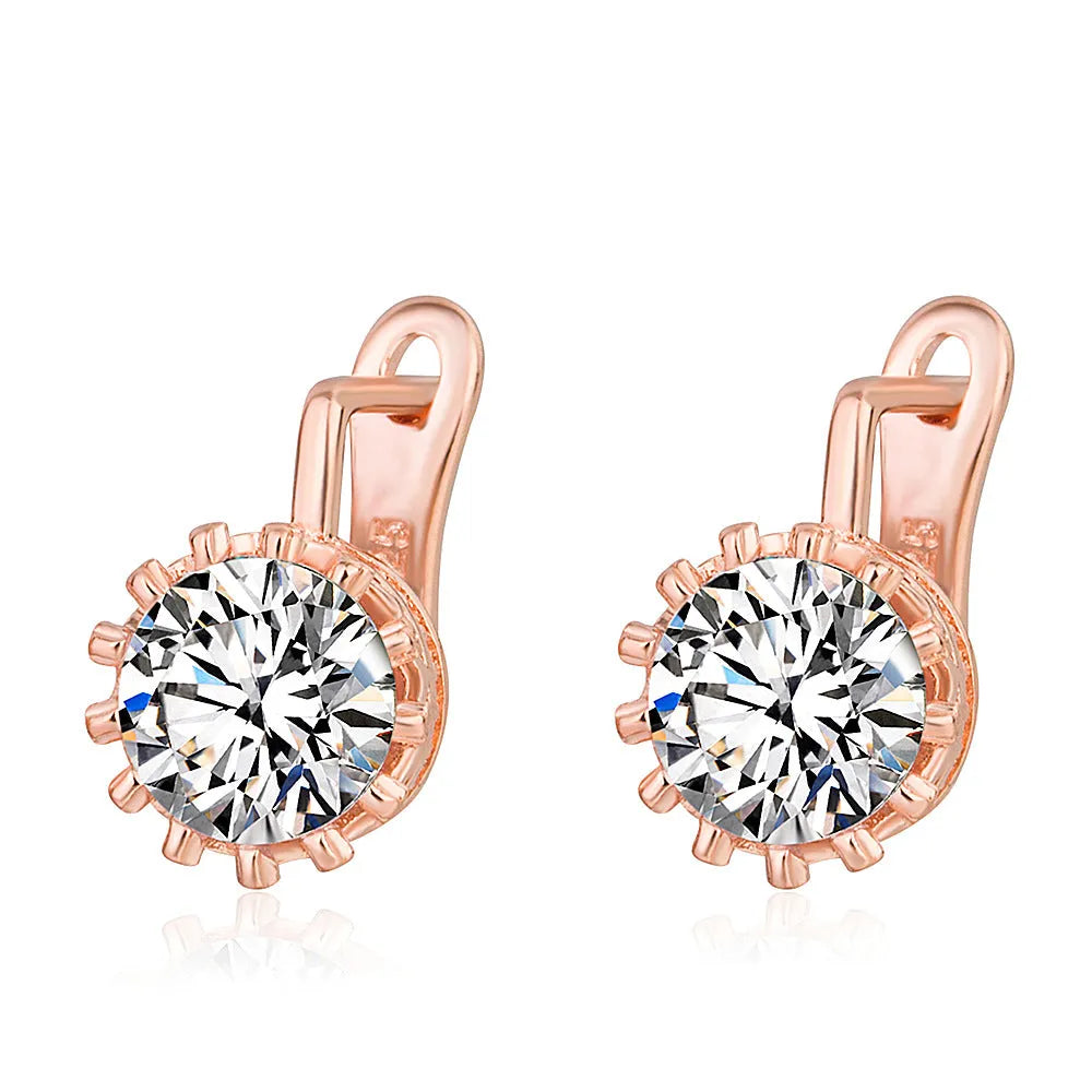 Korean retro crown ear clip earrings in rose gold or white gold colour plating on copper