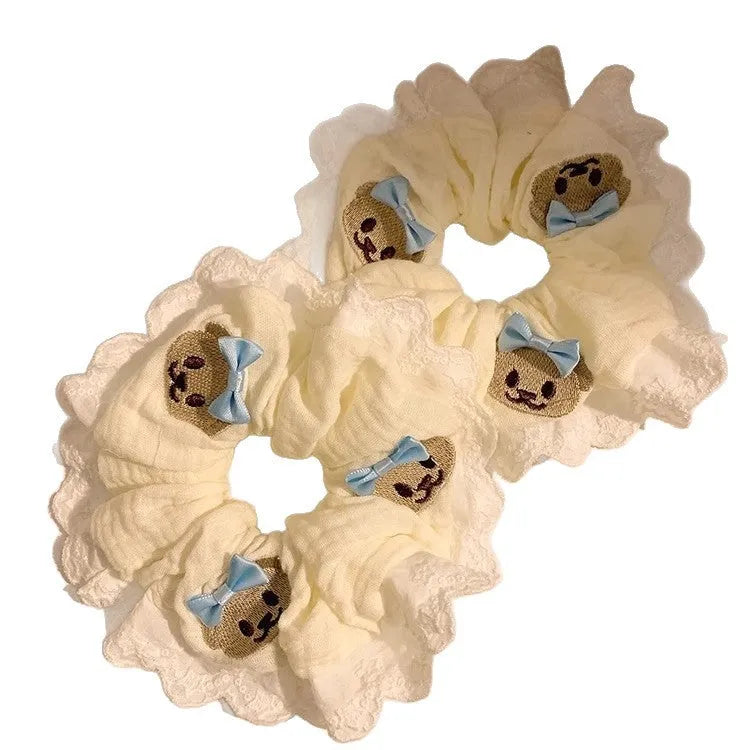 Blue cloth hair ring with bear bow decoration and large intestine wrapped design