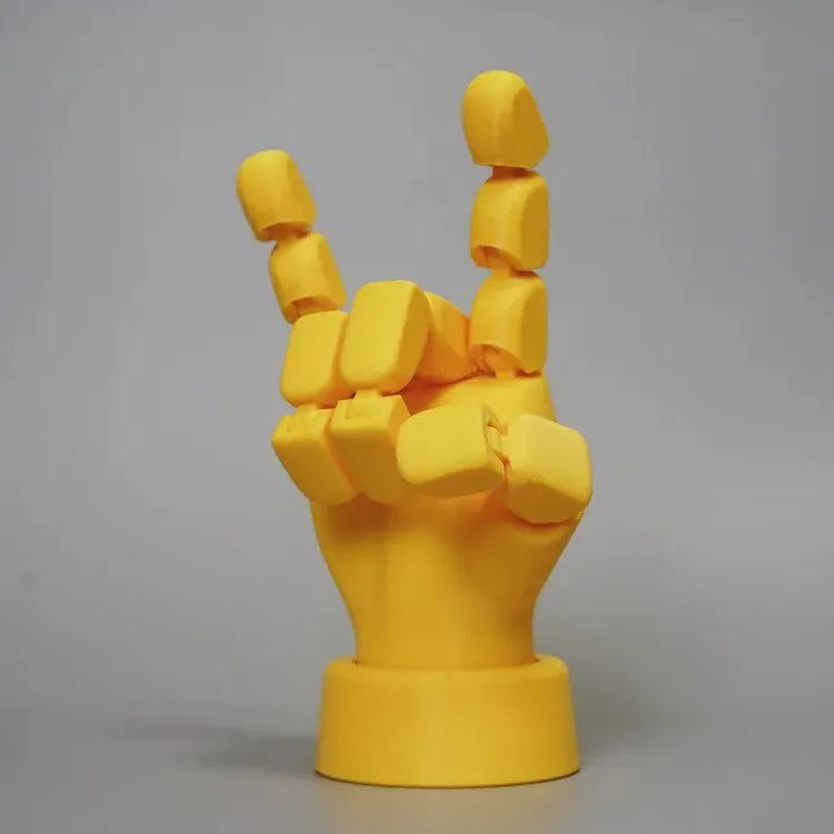 Yellow movable joint hand props ornament with American style design on display surface