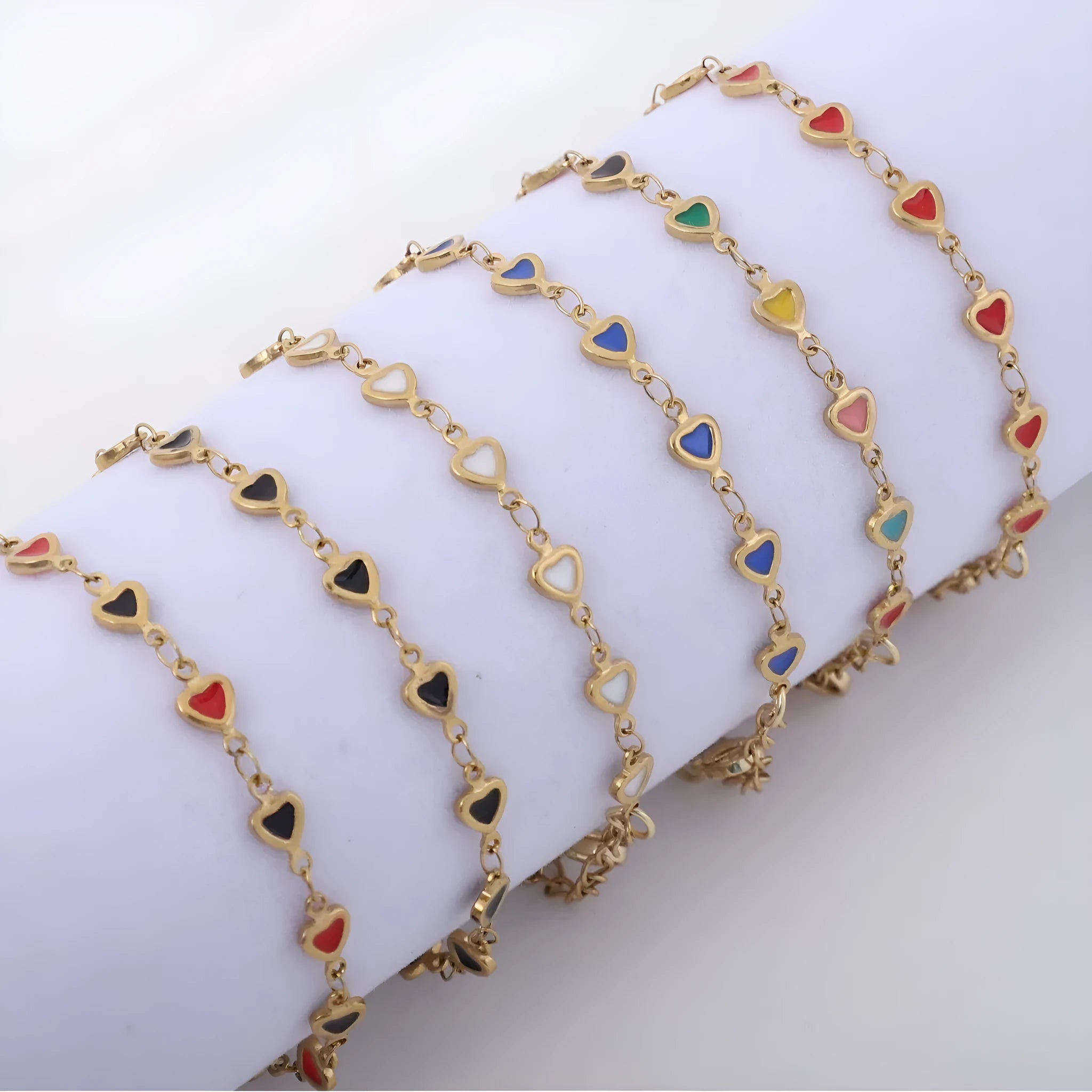 Adjustable stainless steel heart bracelet with 18K gold plating in multiple colour options
