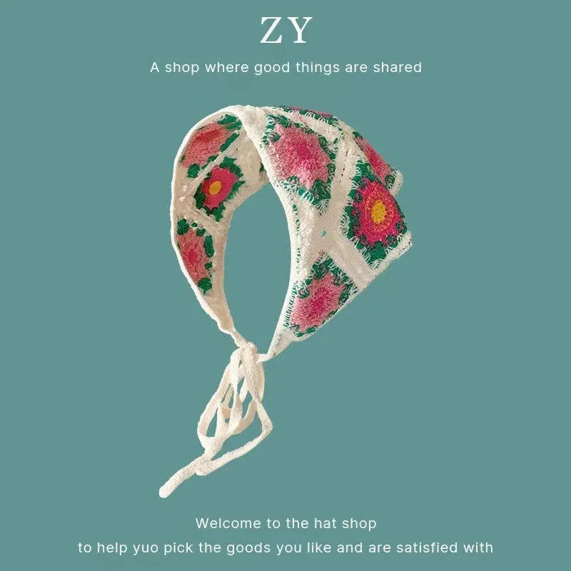 Cotton French retro triangle headscarf with floral pattern in multiple colour options