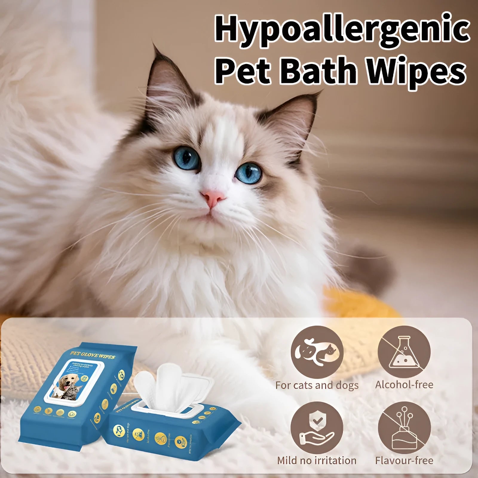 Pack of disposable wash-free gloves for pet cats and dogs during bath cleaning and grooming sessions