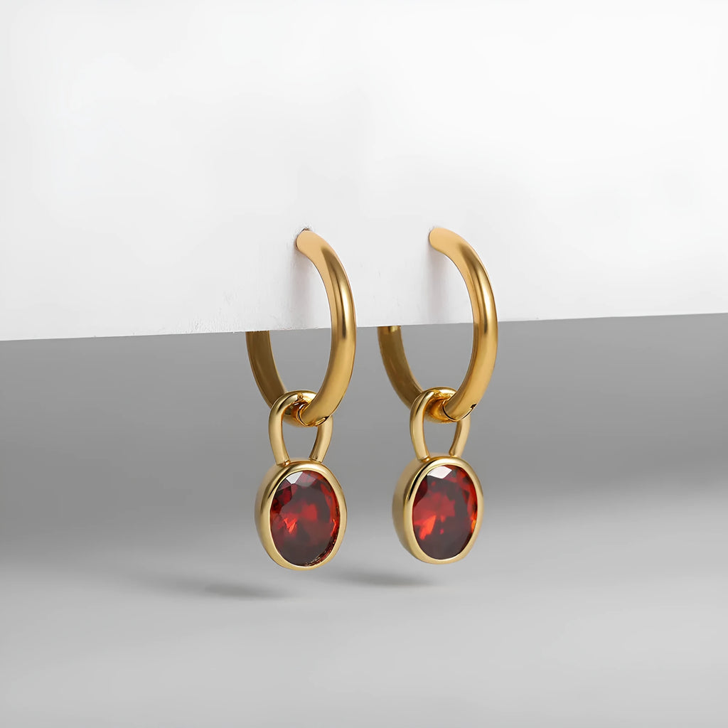 Women's copper retro oval zircon earrings in six colour options showing elliptical design