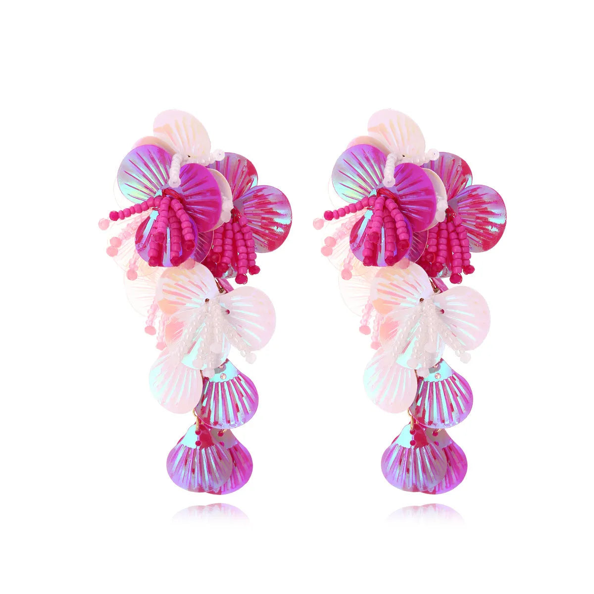 Handmade exaggerated dopamine string bead flower earrings with mixed material floral designs in colourful option