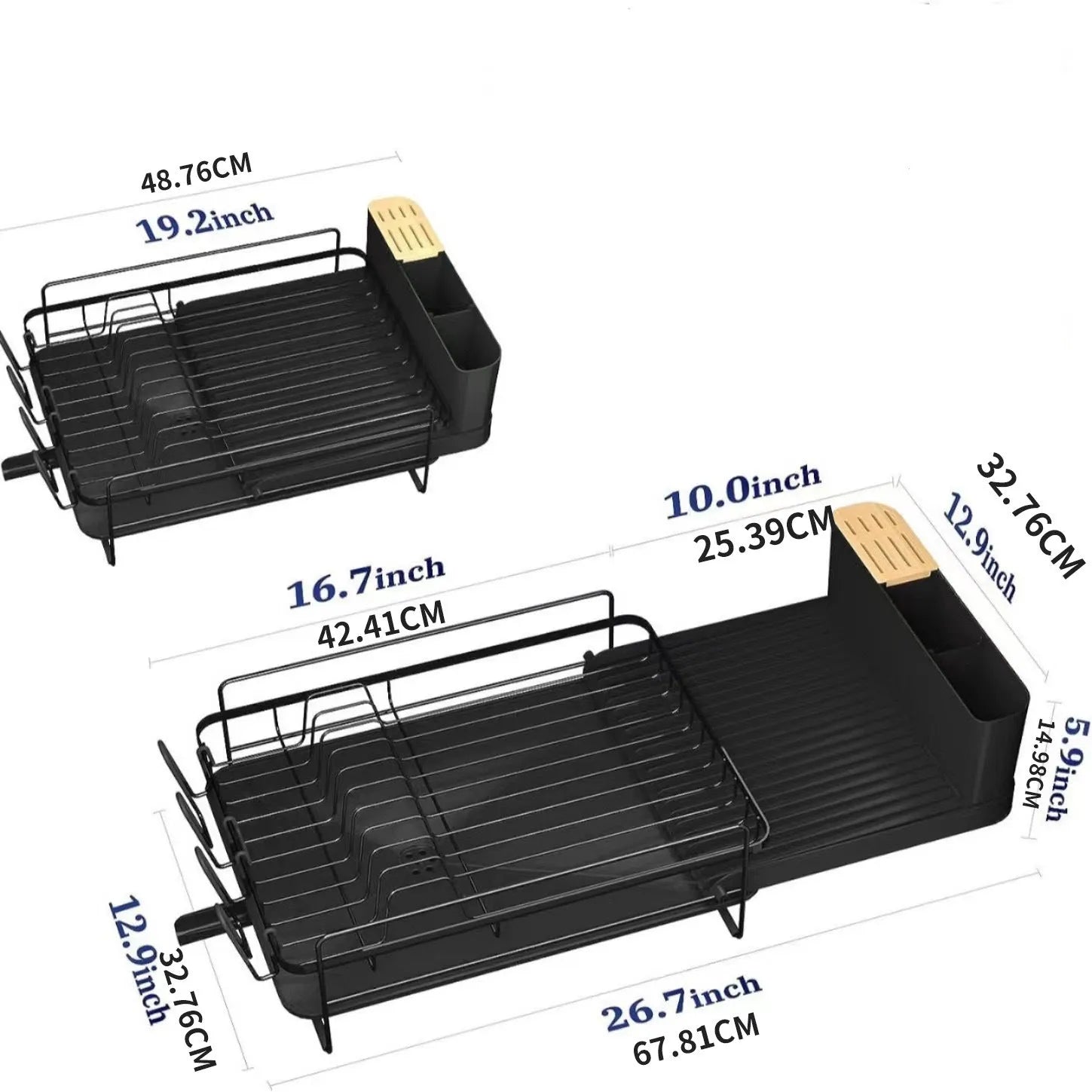 Foldable carbon steel kitchen dish drain rack for cutlery drying