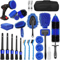 26-piece car cleaning brush set with multiple brush heads for vehicle detailing
