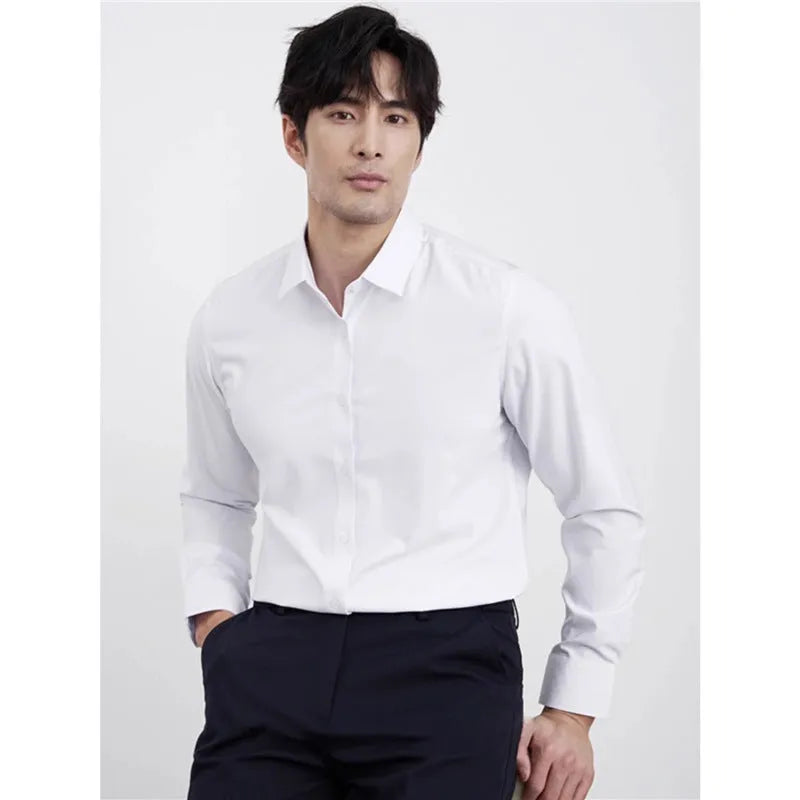 Wine red men's slim fit long sleeve casual shirt on a hanger.