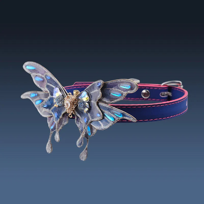Purple temperature change butterfly collar with rhinestone decoration on alloy chain