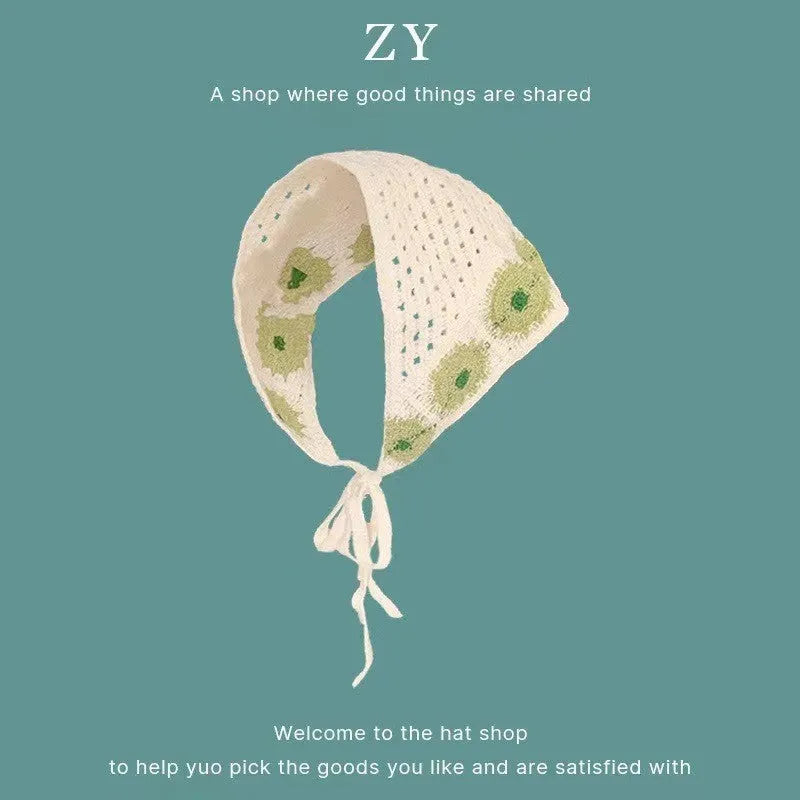 Cotton French retro triangle headscarf with floral pattern in multiple colour options