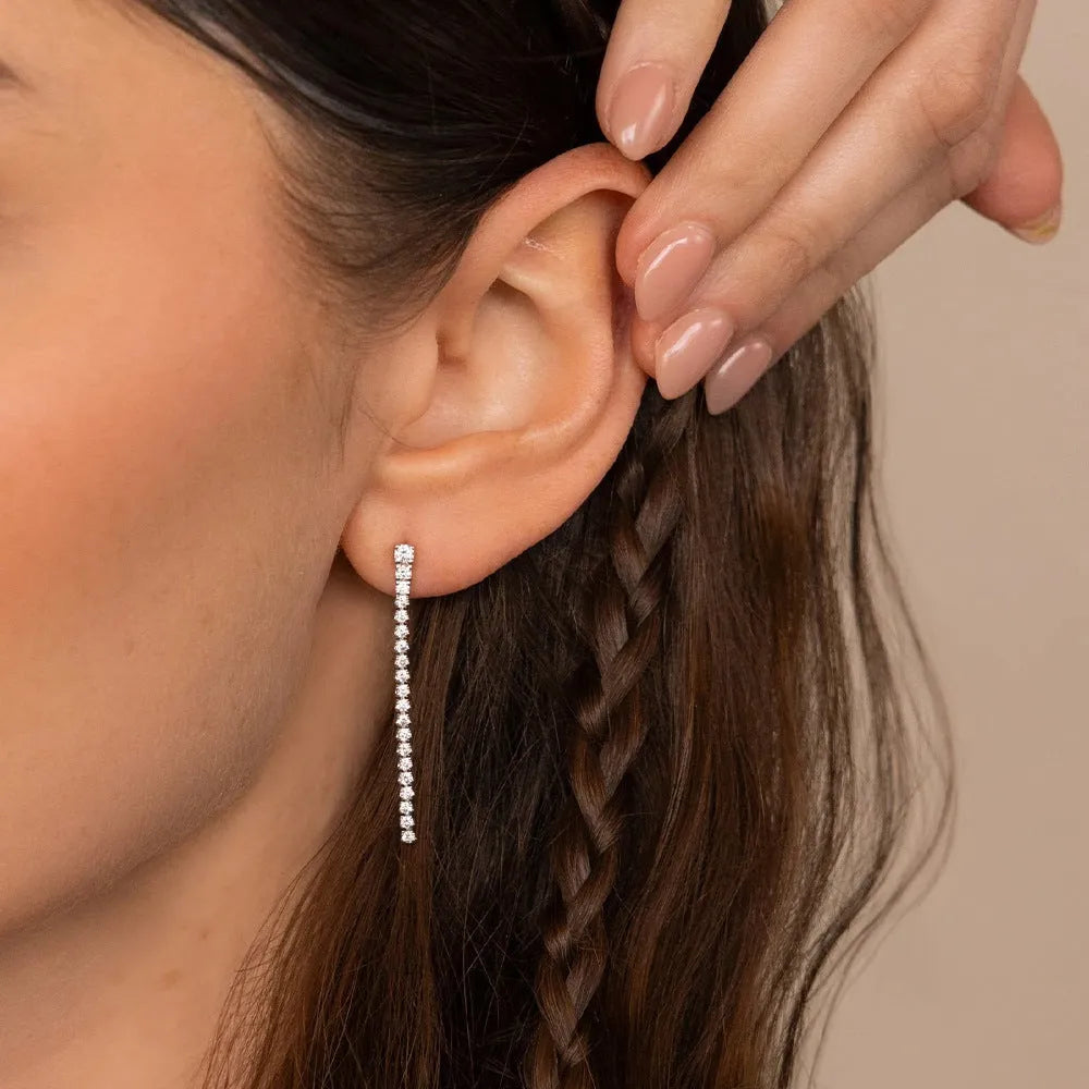 Geometric zircon earrings with stainless steel construction in gold and steel colour options