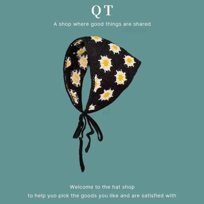 Cotton French retro triangle headscarf with floral pattern in multiple colour options