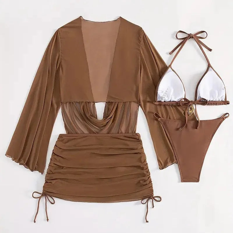 Women's black lace-up back two-piece swimsuit bikini set on mannequin