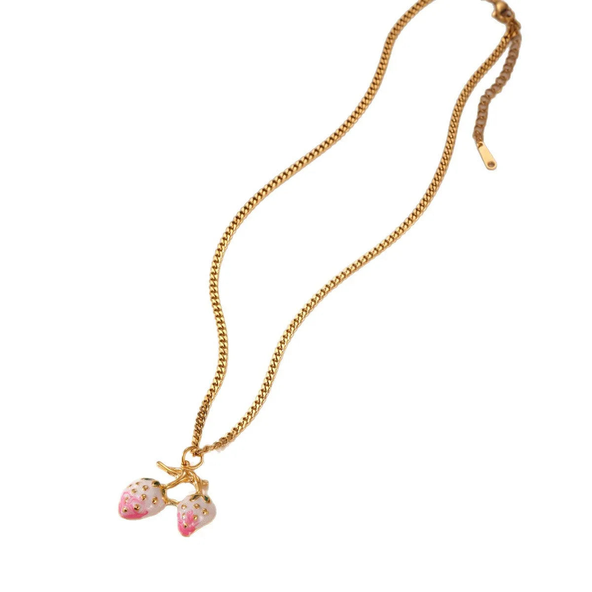 Stainless steel strawberry fruit necklace pendant in white gradient or red colour options