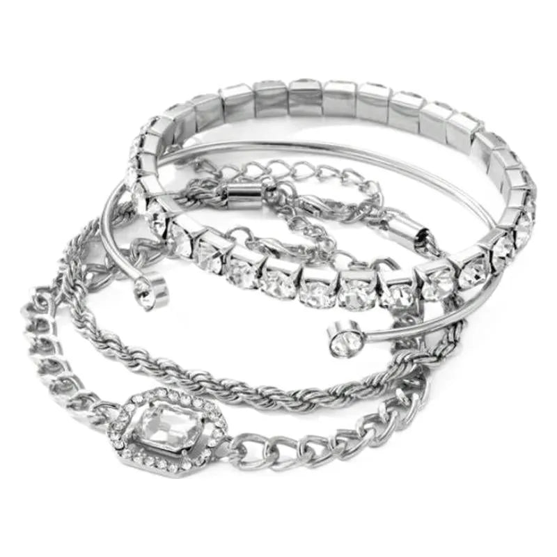 Women's retro geometric alloy jewelry set with square diamond chain design in gold and silver