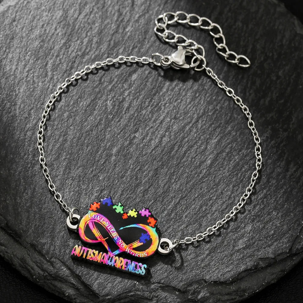 Stainless steel necklace and bracelet set with inspirational colour printing in regular chain style