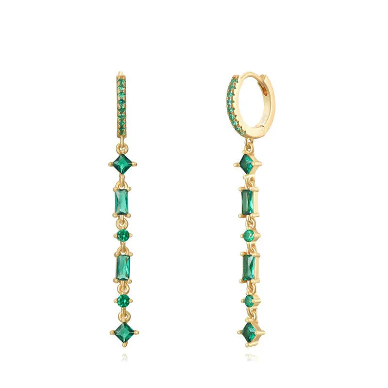 Sterling silver alloy U-shaped geometric ear clips with micro-inlaid colourful zircon detailing