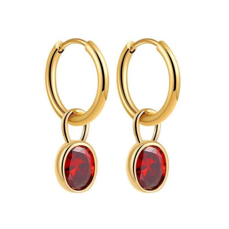 Women's copper retro oval zircon earrings in six colour options showing elliptical design