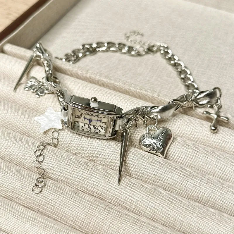 Dark style women's twin-layer necklace with cross pendant on adjustable 41cm–50cm alloy chain