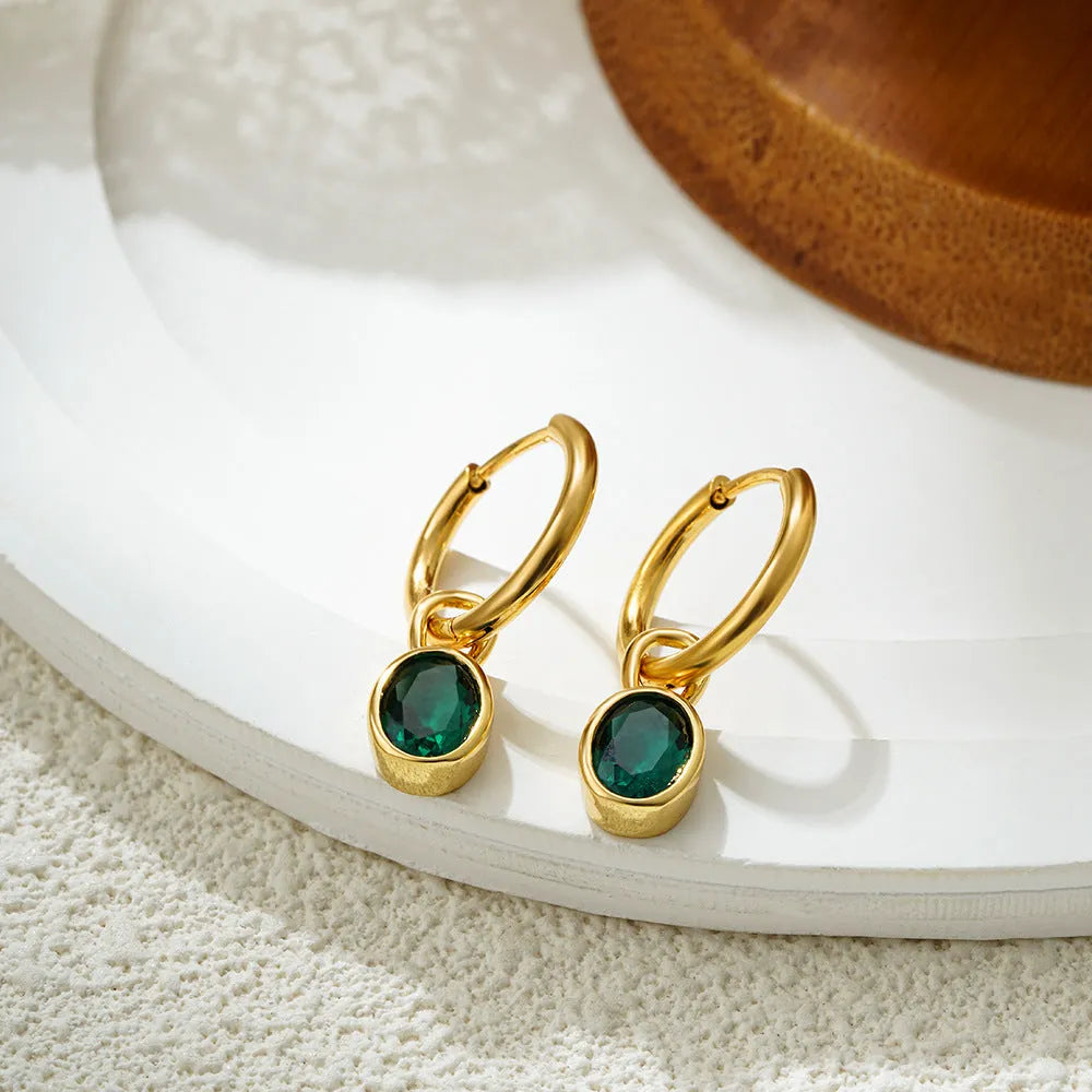 Women's copper retro oval zircon earrings in six colour options showing elliptical design