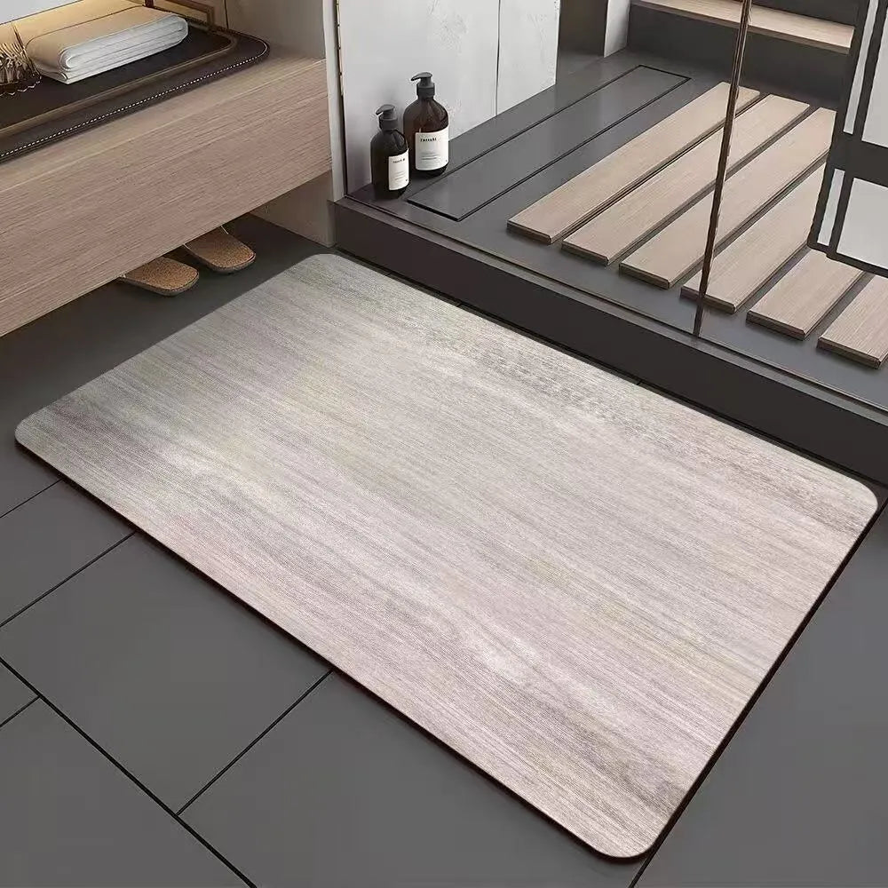 Square diatom ooze floor mat with wood grain pattern for non-slip bathroom use