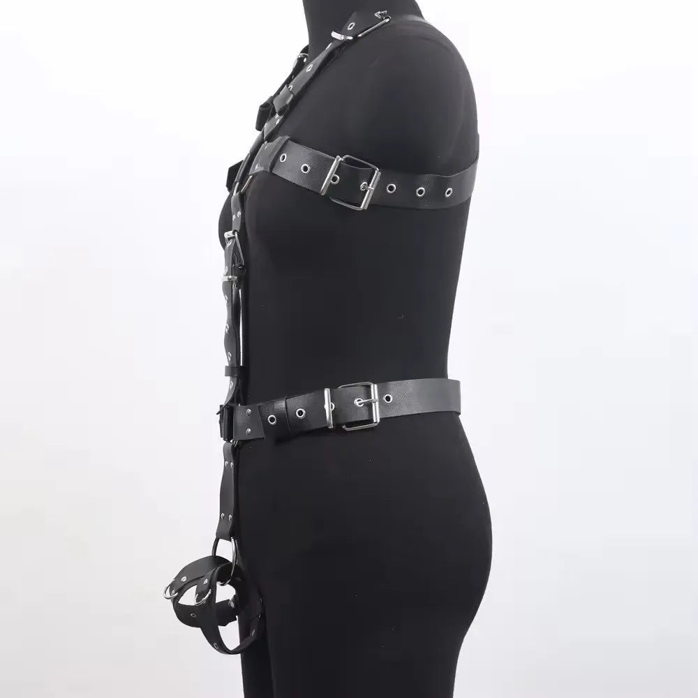 Black PU imitation leather shapewear belt with pin buckle on mannequin