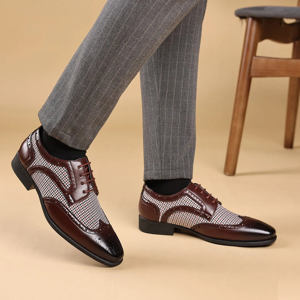 Men's casual plaid shoes with a square toe and lace-up front, in multiple colours.