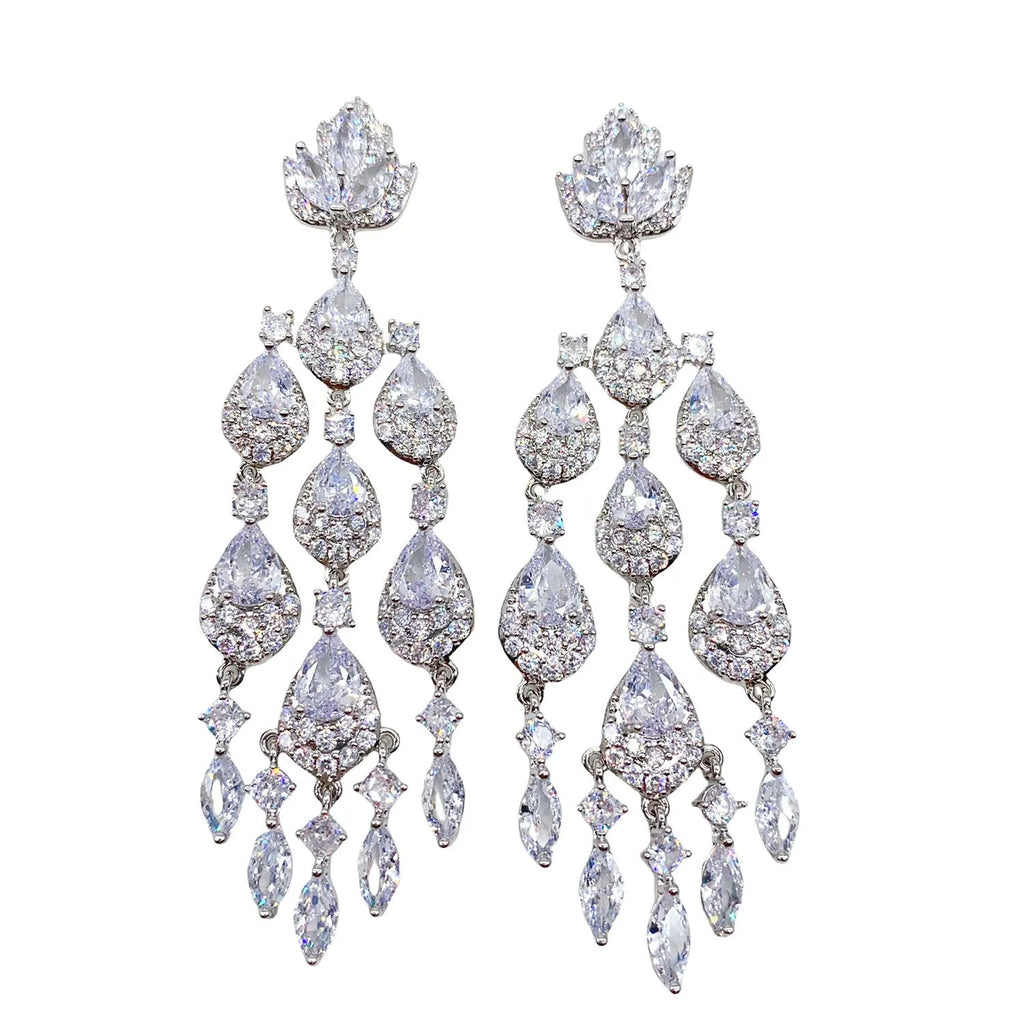Water drop tassel long high profile earrings for women in natural flower leaf style with zircon and alloy