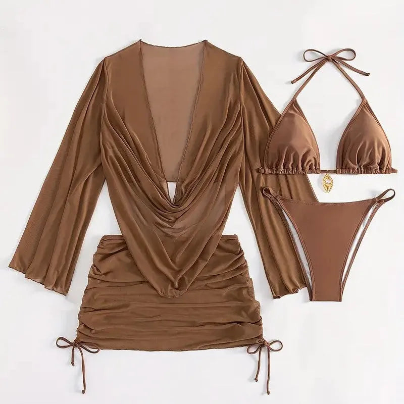 Women's black lace-up back two-piece swimsuit bikini set on mannequin