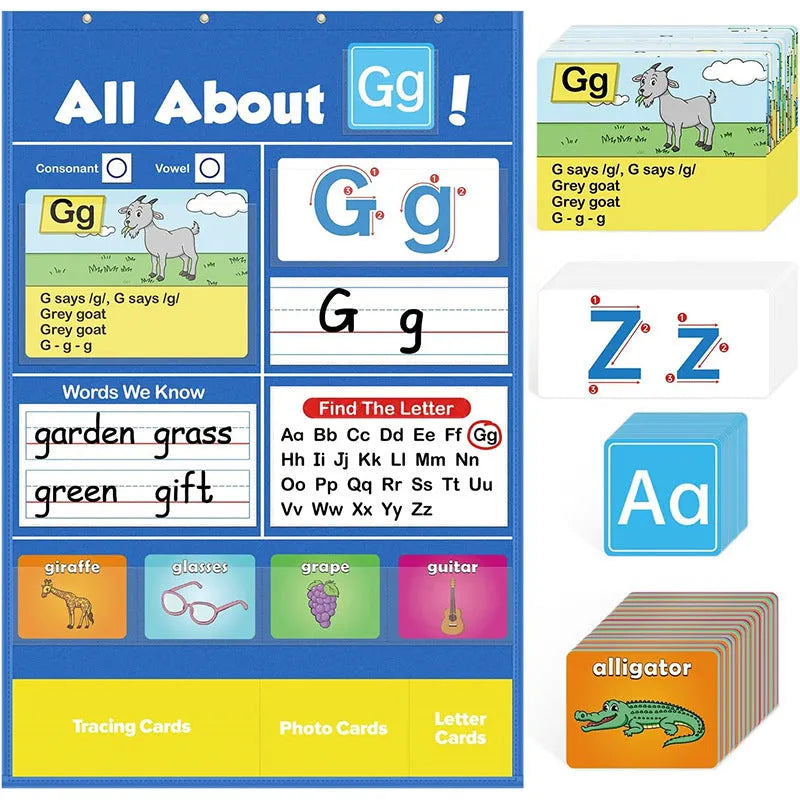 Alphabet learning sleeve table chart with educational cards for early years literacy development