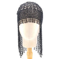 Silver or black alloy belly dance headpiece with decorative tile and beaded tassels