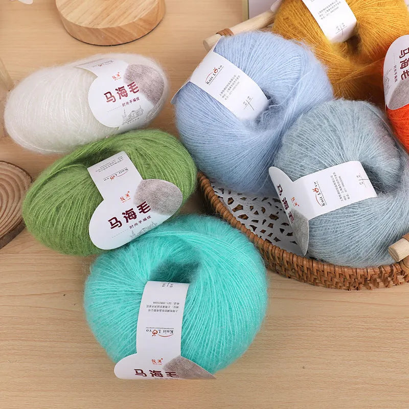 Mohair wool ball for DIY scarf knitting with Inverness thread technique in selected colour