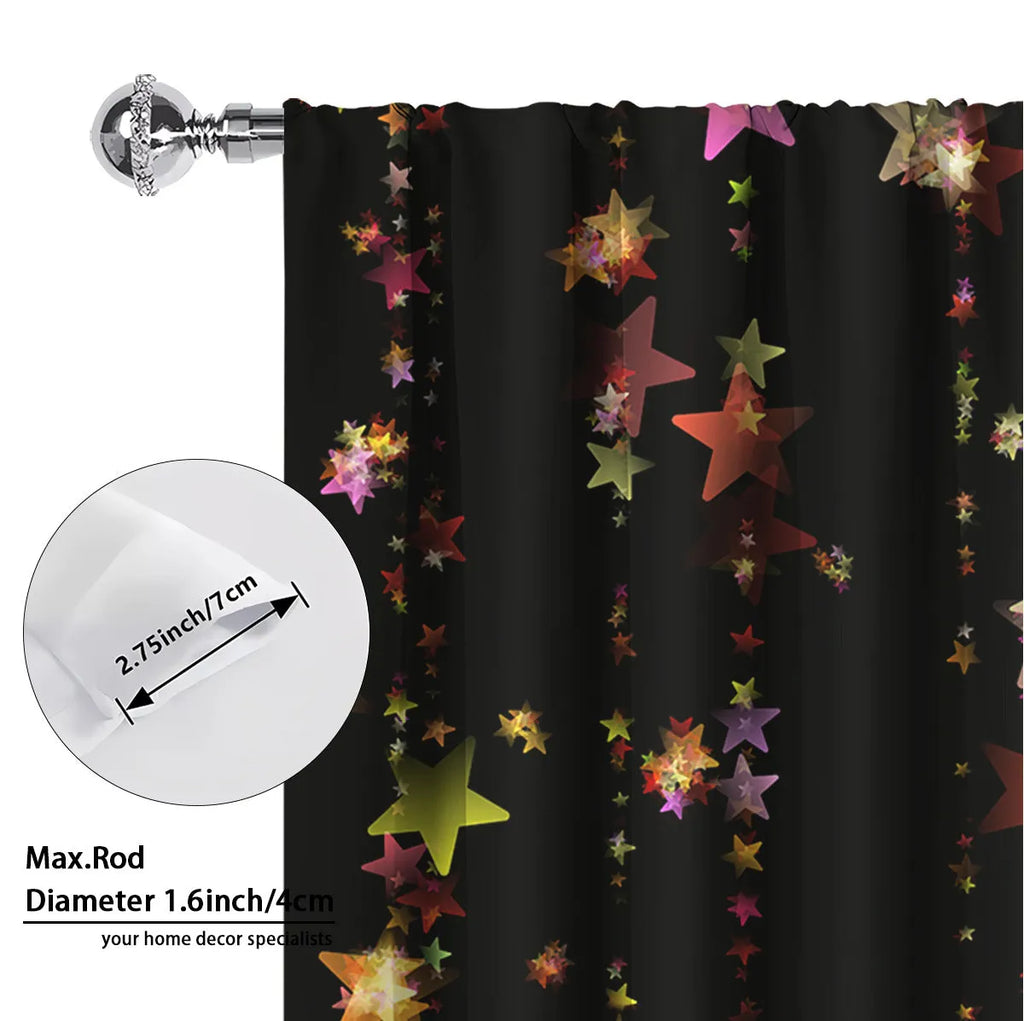 Pair of 3D digital printed Christmas curtains in polyester with European festive patterns hanging at window