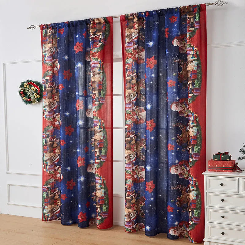 Printed polyester Christmas curtain with red plaid design showing semi-sunshade light filtering