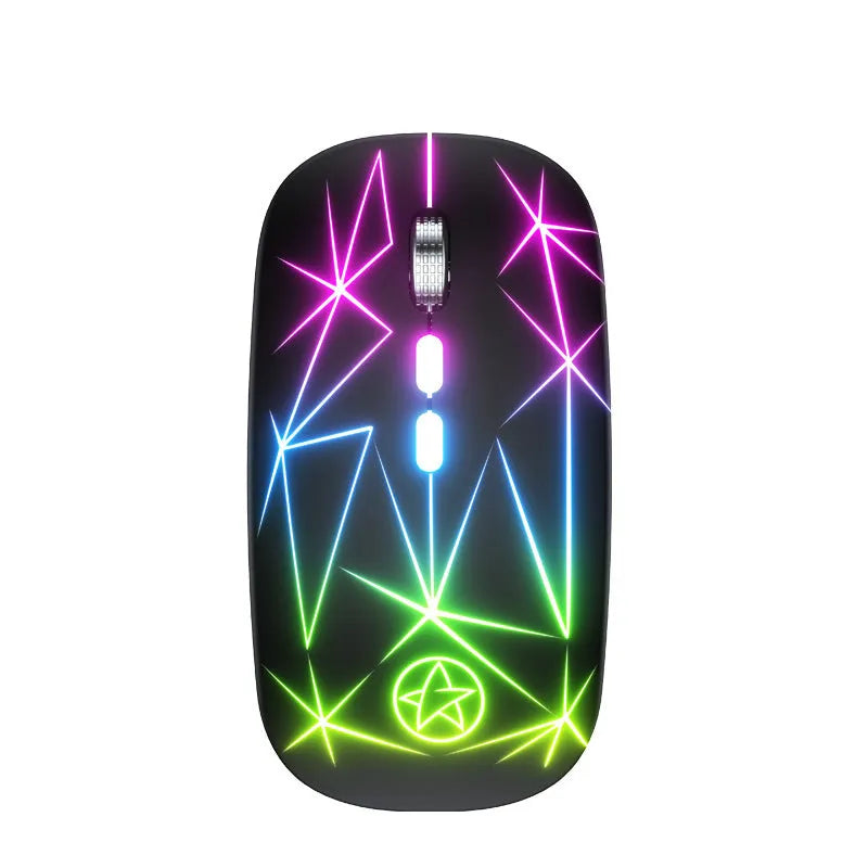 Wireless gaming mouse with RGB lighting and metal scroll wheel on black surface