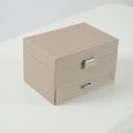 Hard-shell PU leather jewelry storage box in beige, black, pink, or rose gold.