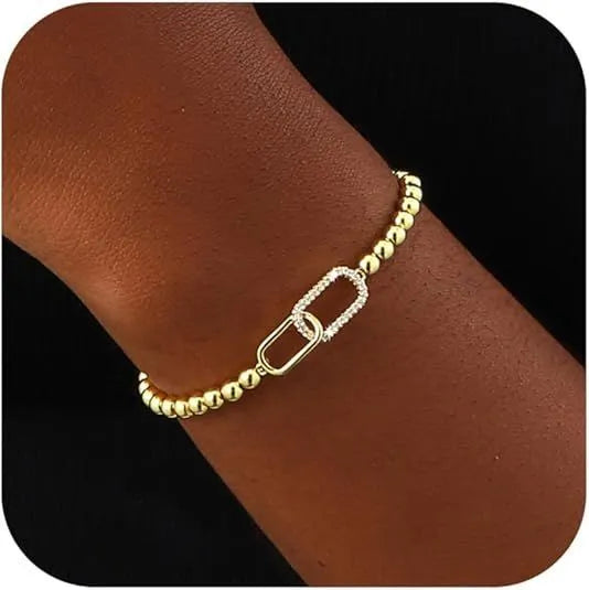 Women's adjustable stainless steel beaded bracelet with geometric round beads in six colour options