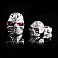 Red eye ghost skull stud earrings with alloy construction and electroplated finish