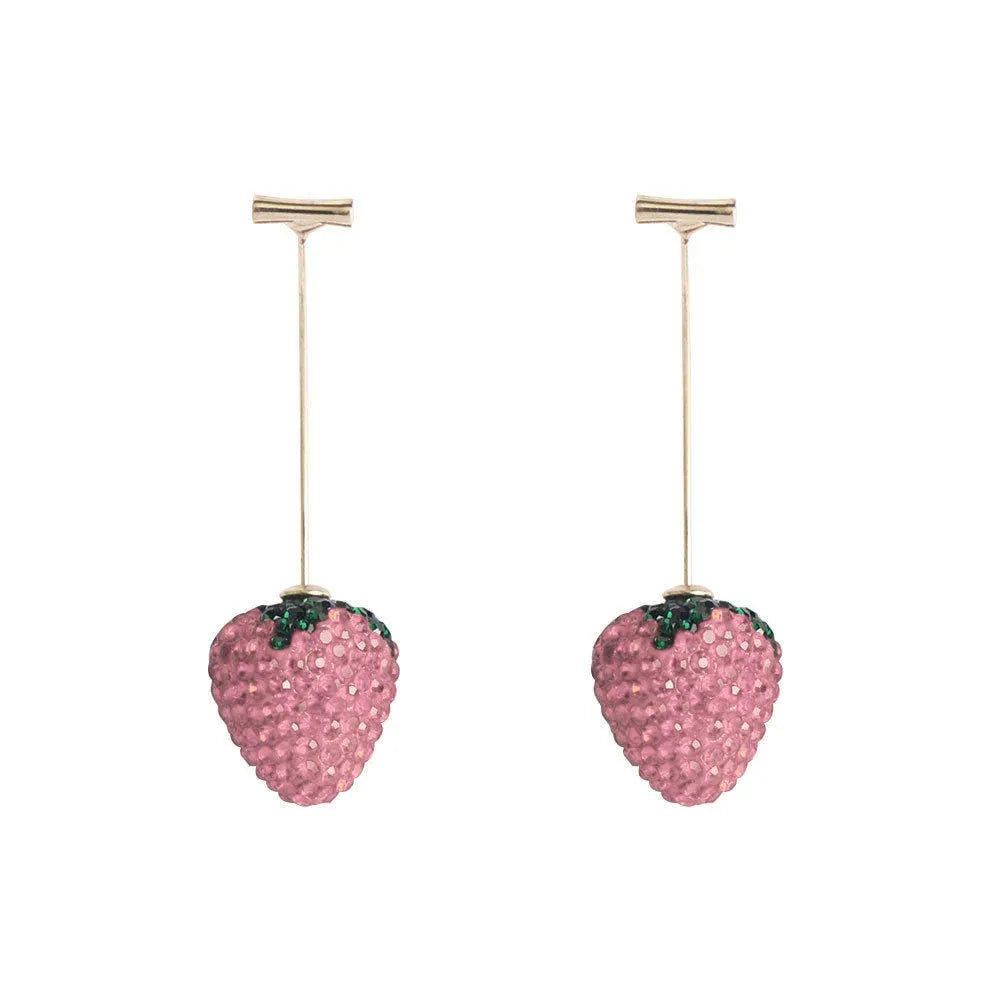 Red zinc alloy strawberry earrings with geometric spot drill design for women.