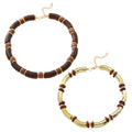 Women's multi-layer wooden necklace and bracelet set with alloy pendants and regular chain