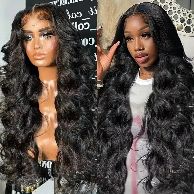 Black big wave ladies wig with lace front in chemical fibre material on display