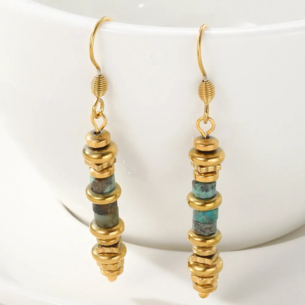 Geometric titanium steel dangle earrings with gold plating