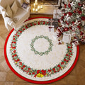 Round red Christmas festive carpet with non-slip backing on living room floor
