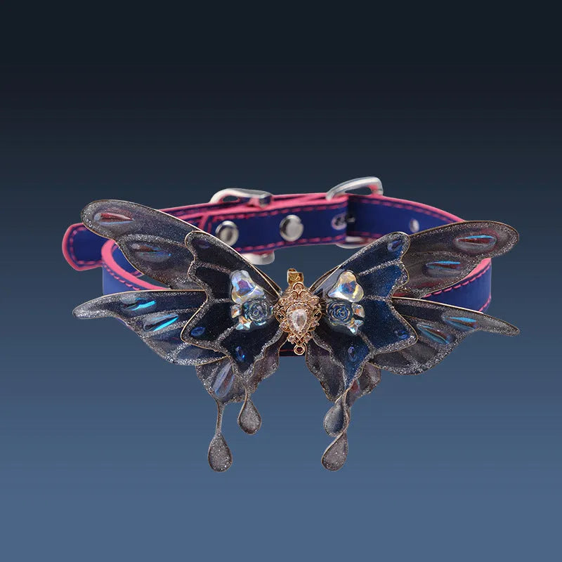 Purple temperature change butterfly collar with rhinestone decoration on alloy chain