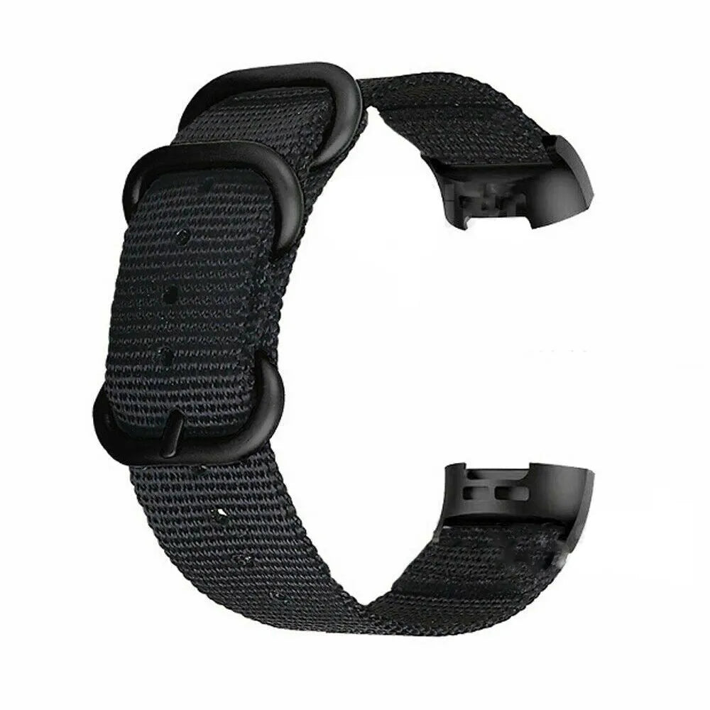 Fitbit Charge nylon watch strap with three-ring metal buckle shown in Army Green colour