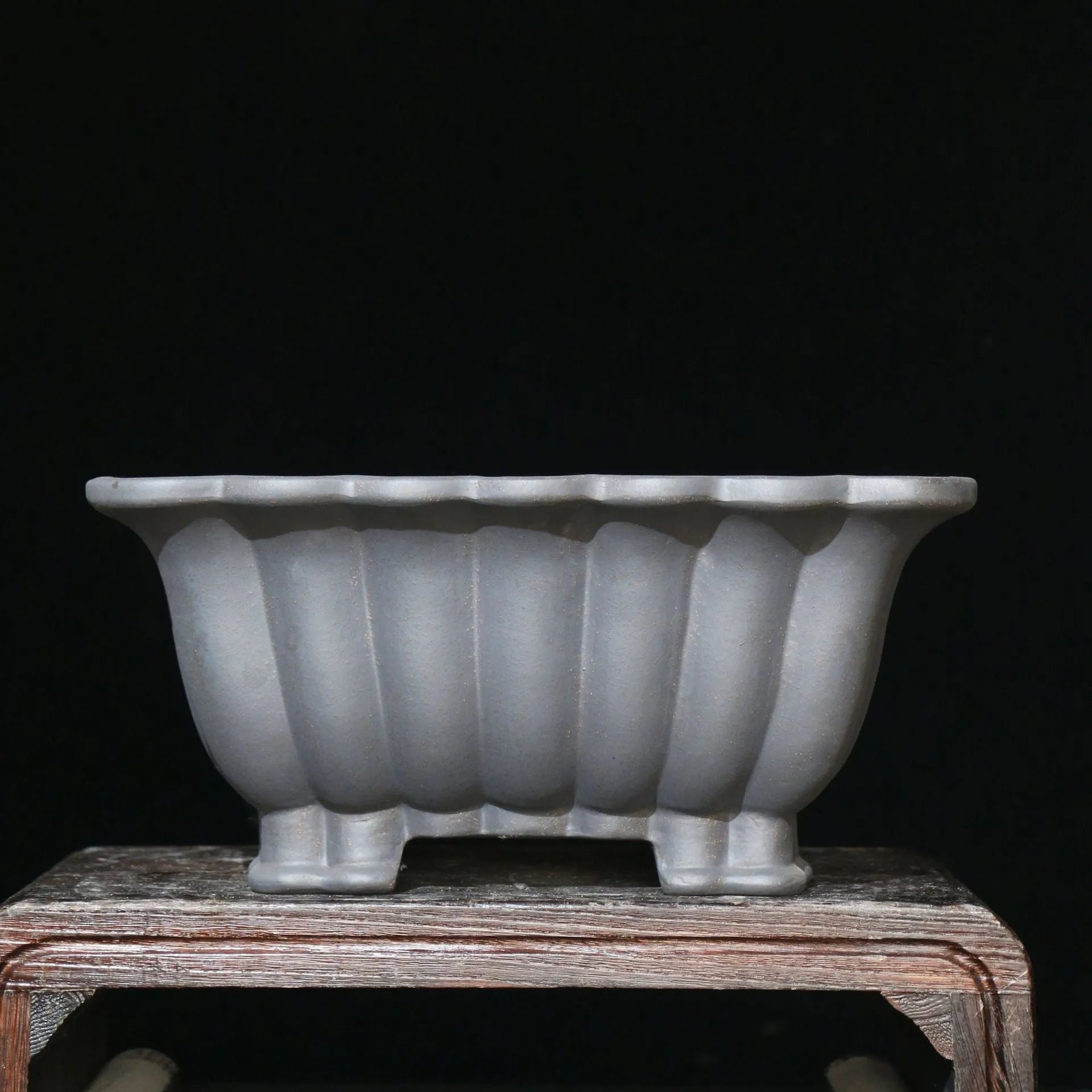 Square ceramic bonsai pot with purple sand glaze finish showing 37cm diameter measurement