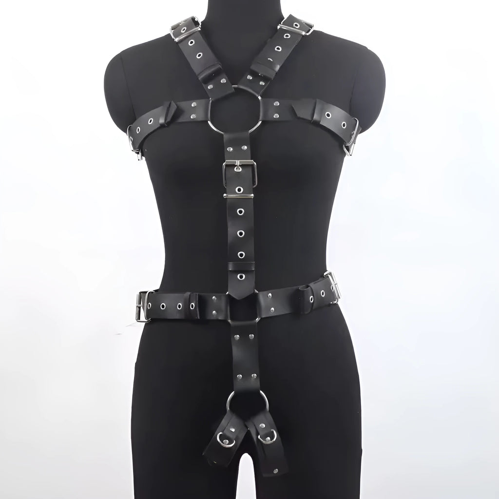Black PU imitation leather shapewear belt with pin buckle on mannequin