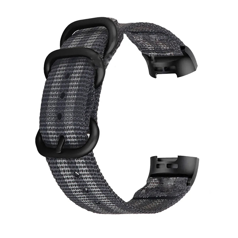Fitbit Charge nylon watch strap with three-ring metal buckle shown in Army Green colour