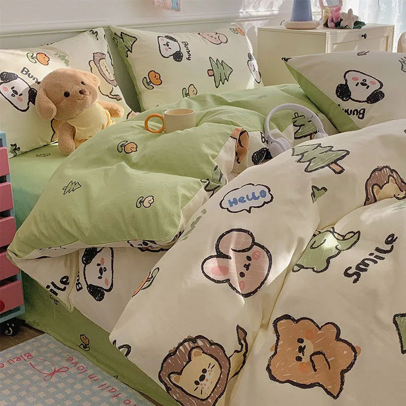 Cartoon dog cotton bedding set four-piece pure cotton quilt cover with animal world design